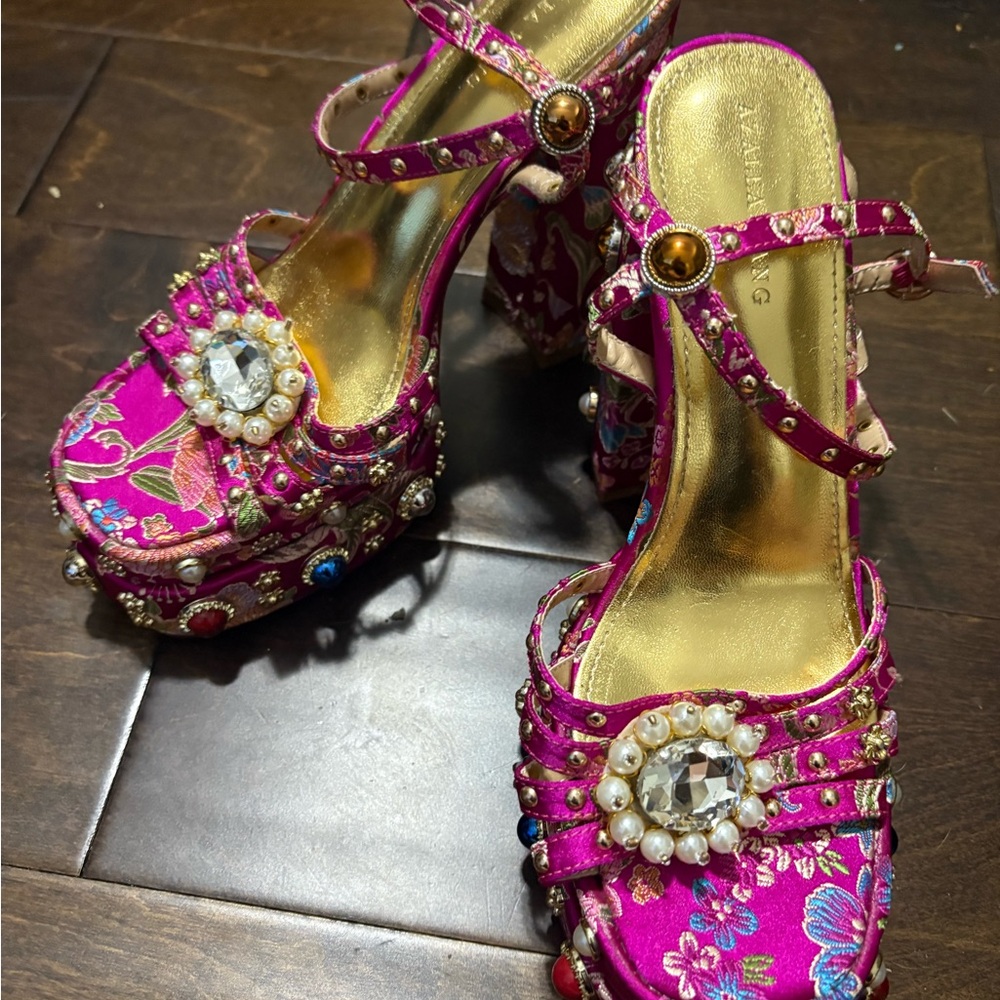 Azalea Wang Women's Fuchsia Embellished Platform Heels